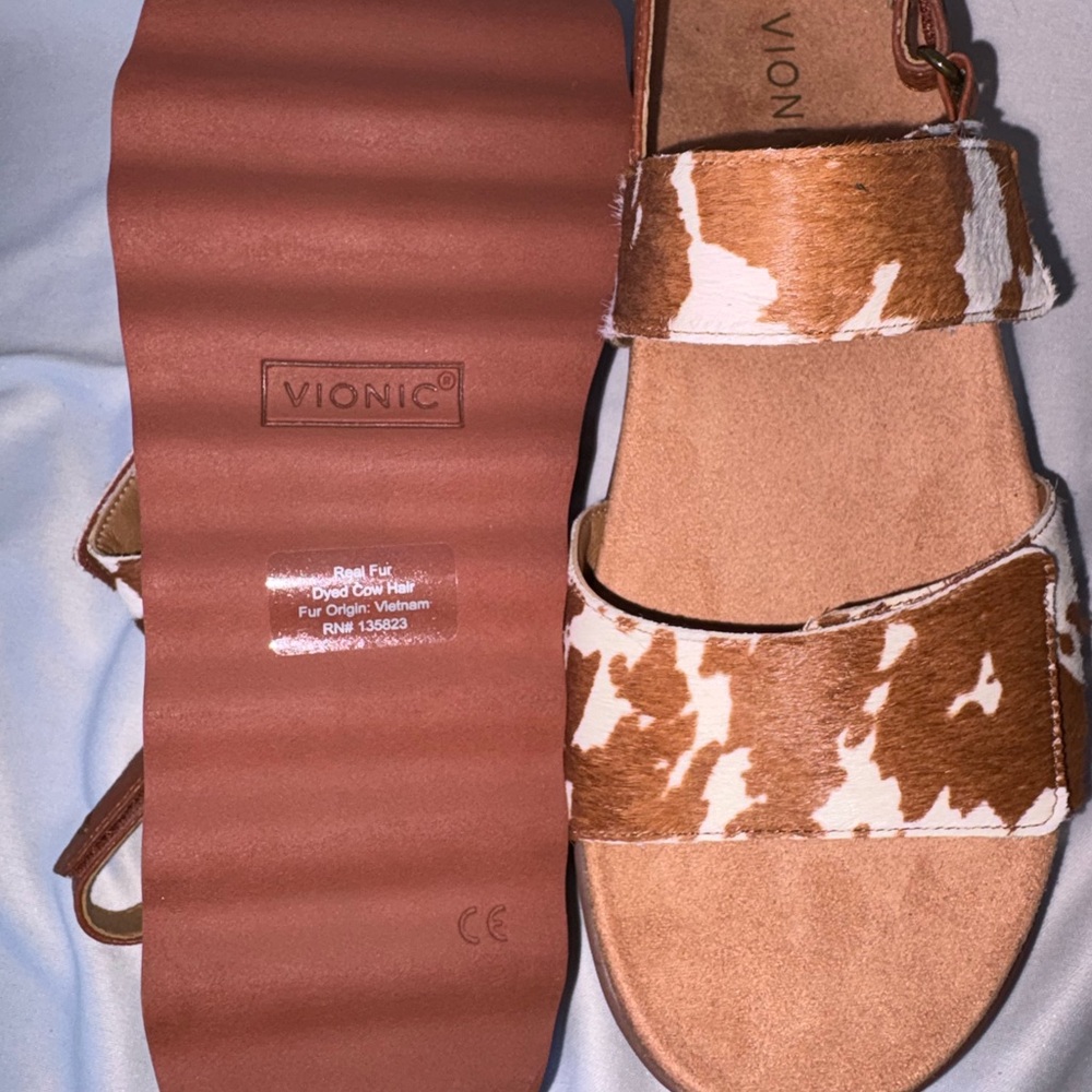 Vionic Cowhide Pattern Sandals - Brown and White … - image 4
